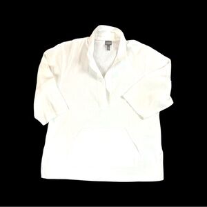 Eileen Fisher White Pullover Tunic Kangaroo Pocket Stretch Minimalist Blouse Lrg